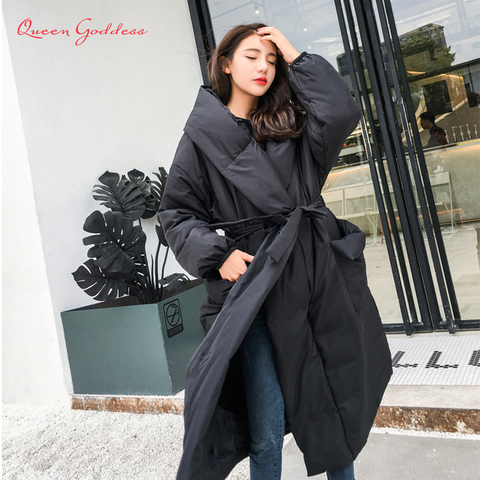 Fashion No zipper and button adjustable waist thicken and long down jacket women plus size loose and cloak style for winter ► Photo 1/6