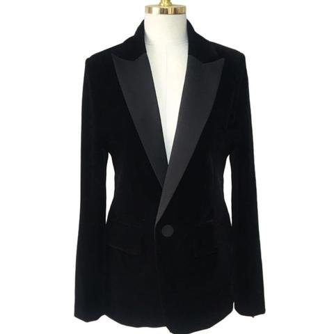 Women Velvet Blazer Coat Tops Black Jackets Autumn Fashion office lady Elegant small suit ► Photo 1/5