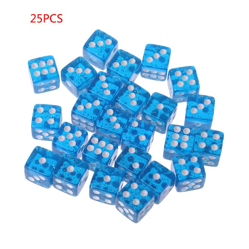 25pcs Acrylic Blue Translucent Six Sided Spot Dice Party Games Dice 12mm 