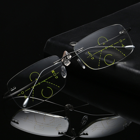 Titanium Rimless Progressive Multifocal Multifocus Multi focus Reading Glasses Transition Men Eyewear Hyperopia Presbyopia Reade ► Photo 1/6