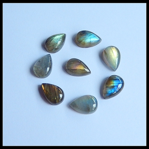 Sales 8Pcs Natural Stone Flashy Labradorite Teardrop Cabochon Set 12x8x3mm 4.5g Beads For DIY Fit Handmade Jewelry Ring Gifts ► Photo 1/5