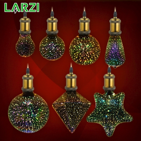 LARZI 3D Led Bulb Star Fireworks E27 Vintage Edison Night Light 220V A60 ST64 G80 G95 G125 Holiday Novelty Decoration Lighting ► Photo 1/6