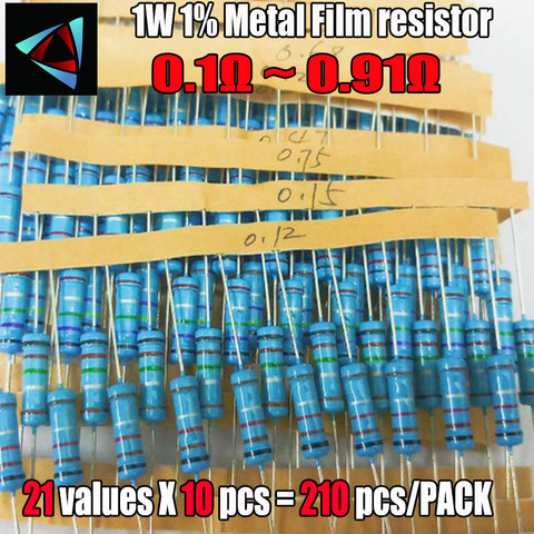 210pcs 1W 1% 21 Values 0.1-0.91ohm Metal Film Resistors Assorted Kit Set ► Photo 1/1