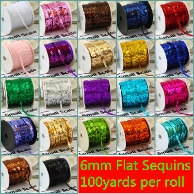 100Yards 6mm Flat Round Sequins Lace Ribbon Sewing onTrim, Spangle Paillettes Strings in Roll For Crafts,Women Cloth Accessories ► Photo 1/6