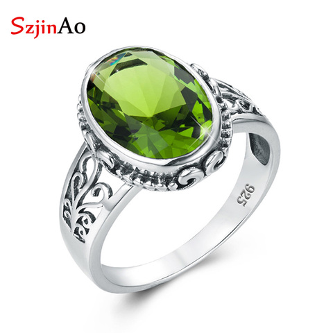 SzjinAo Peridot Rings For Women Unisex Men Ring Real 925 Sterling Silver Vintage Oval Gemstones Unique Handmade Fine Jewelry Hot ► Photo 1/6