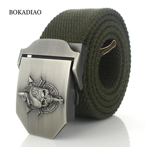 BOKADIAO Men&Women Military Canvas belt luxury Skull Metal buckle jeans belt Army tactical belts for women waistband strap male ► Photo 1/6