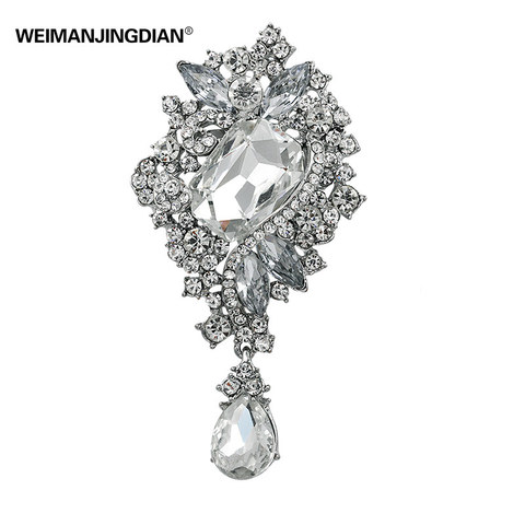 Vintage Style Clear Crystal Rhinestone Drop Wedding Brooches in Silver Color Plated ► Photo 1/5
