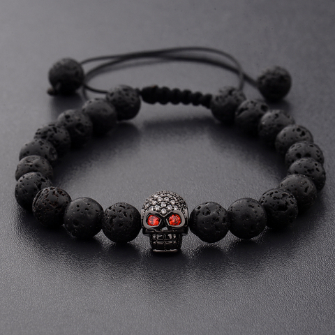 DOUVEI New White CZ Skeleton Black Natural Lava Stone Beads Bracelet 3 Colors Men Rope Chain Bracelet Homme For Women ABL001 ► Photo 1/6