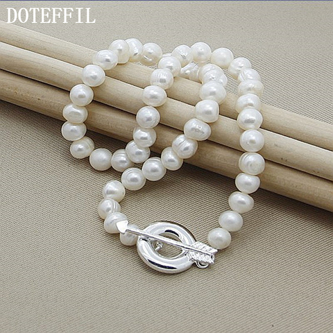 DOTEFFIL 8mm Natural Pearl Beads Necklace 925 Sterling Silver Arrow For Women Wedding Engagement Fashion Jewelry ► Photo 1/5