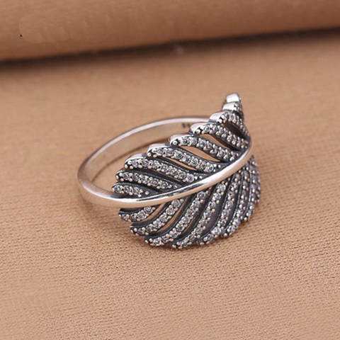 Authentic 925 Sterling Silver Rings Light As A Feather, Clear Cz Wedding Fashion Jewelry Compatible with European ► Photo 1/6