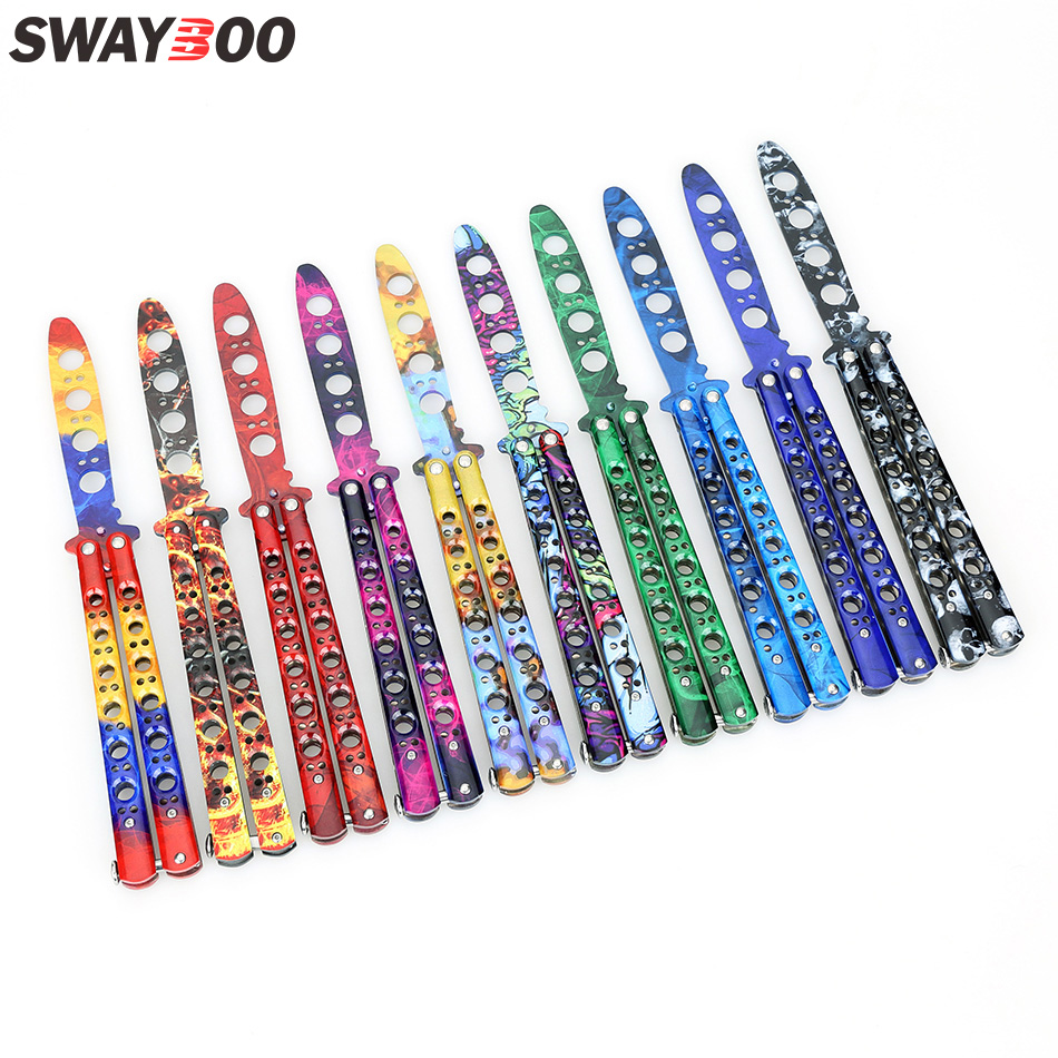 HOT !Butterfly knife CSGO Balisong Trainer Lover ,3D Skull Engraved  Stainless Steel Practice Training Butterfly knives Sharp Blade ,Defense  Survival knives - Wish
