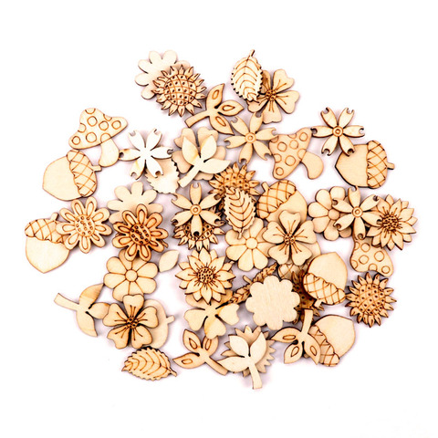 Home Decoration Handmade Accessory Scrapbooking Craft  DIY Natural Flower Leaves Pattern Wooden Embellishment 24-30mm 50pcs ► Photo 1/6