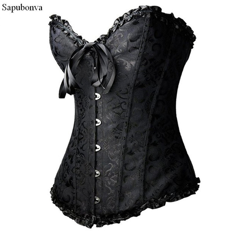 Sapubonva Corsets Sexy Women's Plus Size Corsets and Bustiers Overbust Floral Gothic Brocade Corselet Clothing Top White Black ► Photo 1/4