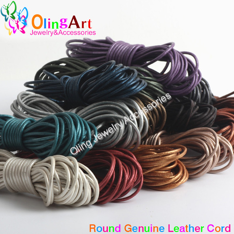 OlingArt Leather Cords 2mm 5M Craft Round pearl Genuine pearls Cord/rope/Wire/string DIY Bracelet choker necklace Jewelry making ► Photo 1/6
