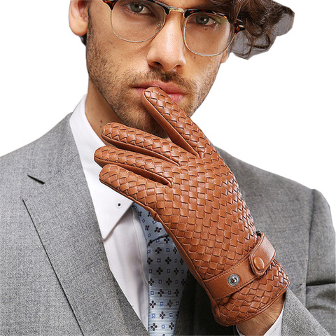 Genuine Leather Men Gloves Fashion Casual Business Pure Hand Woven Sheepskin Glove High Quality Male Leather Gloves M025NN ► Photo 1/1