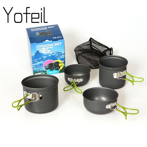 4Pcs/Set 2~3 Persons Camping Tableware Outdoor Cooking Set Cookware Travel Non-stick Ultra light  Tableware Pot Pan Picnic Set ► Photo 1/6