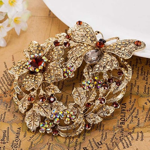 Big Size Butterfly Brooches For Women Wedding Accessory Nice Flower Brooch Pin Brand Rhinestone Crystal Hijab Pins christmas ► Photo 1/4