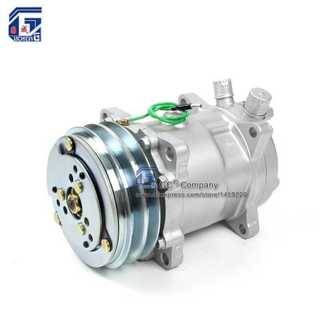 Sanden 508 SD508 5H14 Compressor 12V / 24V 2 Groove V Blet Pulley Tractor Excavator Heavy Duty Truck Air Conditioning Universal ► Photo 1/5