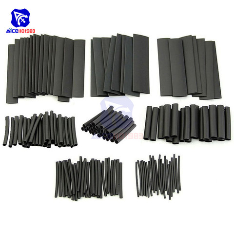 1set 127PCS Polyolefin Car Electrical Cable Tube kits Heat Shrink Tube Tubing Sleeve Wrap Wire Assorted 7 Sizes Black ► Photo 1/6