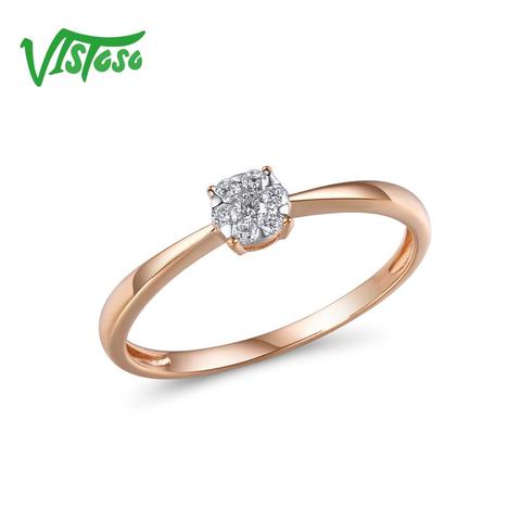 VISTOSO Pure 14K 585 Rose Gold With Sparkling Diamond Delicate Round Ring For Women Anniversary Engagement Trendy Fine Jewelry ► Photo 1/6