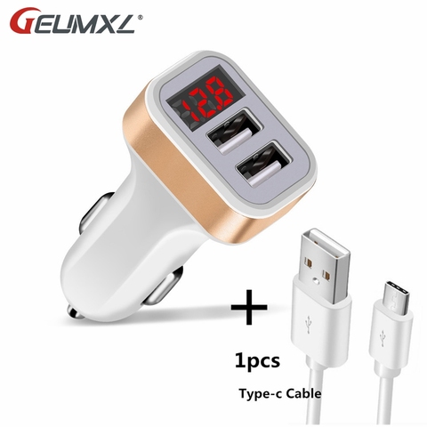 Car Charger Digital Display Dual Port USB Adapter 2.1A Car-Charger Double Type C USB For Samsung Mobile Phone Fast Charging ► Photo 1/6