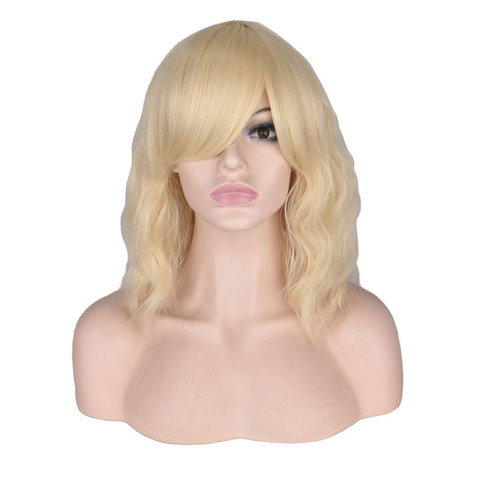 QQXCAIW Short Curly Wigs Women Blonde White Cosplay Party Heat Resistant Synthetic Hair Wigs ► Photo 1/6