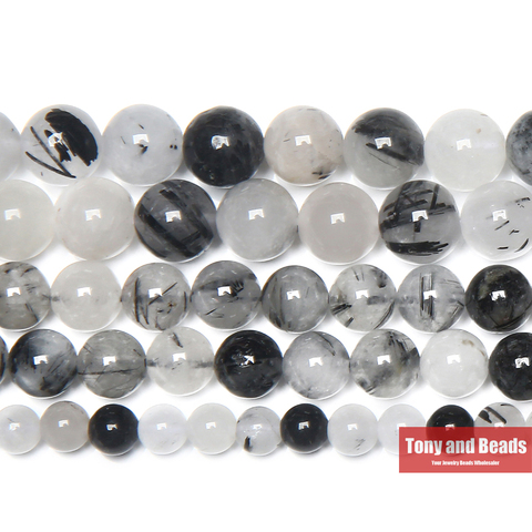 Free Shipping Natural Stone Smooth Black Rutilated Quartz Crystals Loose Beads 15