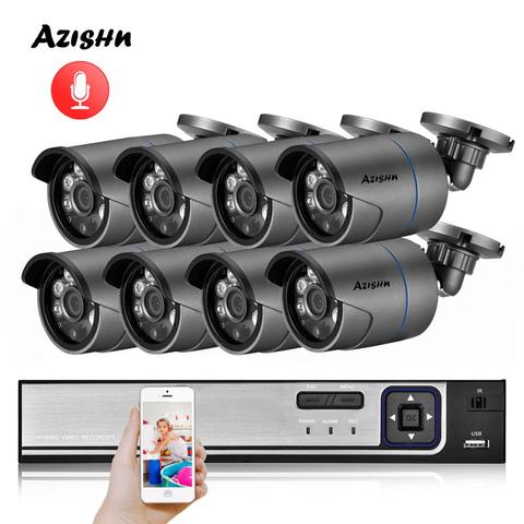AZISHN H.265 8CH 4MP POE Security Camera System NVR Kit Audio Record IP Camera IR Outdoor IP66 CCTV Video Surveillance NVR Set ► Photo 1/1