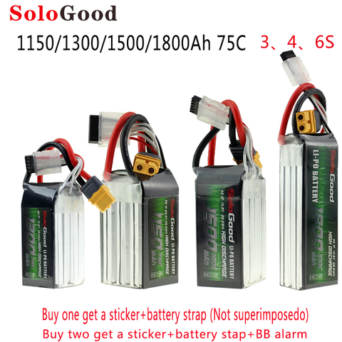 SoloGood Lipo Battery 3S 4S 6S Series 75C 1150/1300/1500/1800mAh Female Plug for RC Racing Drone FPV Multicopter Fixed-wing ► Photo 1/6