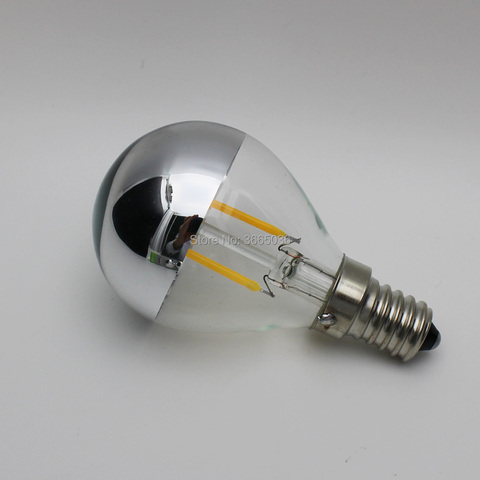 1pcs Silver G45 2W 110V 220V E14 E12 E26 E27 LED Filament Bulbs Mirror Half Chrome Globe bedroom Vintage light lamps ► Photo 1/6