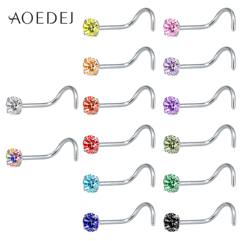 AOEDEJ 14 Pcs 1 Lot 20G Crystal Nose Stud Piercing Jewelry Stainless Steel Nose Stud L Shape Piercing Nariz Rings Mixed Colors ► Photo 1/6