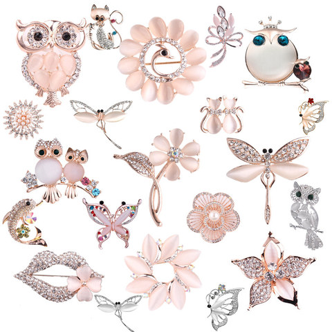 TODOX Opal Stone women Brooches lovely Cartoon Crystal butterfly animal insect Rhinestone pins man angel model multi style gifts ► Photo 1/6