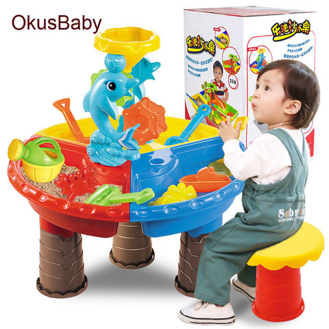 2022 Creative Baby Summer Sand And Water Table Box Baby Kids Children Outdoor Beach Waterwheel Toys Family Play Set ► Photo 1/6