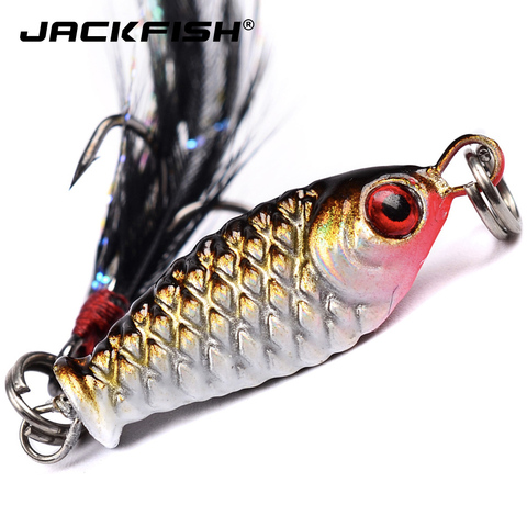 JACKFISH 2.5cm 5g Mini Metal Fishing Jig Lure 3D Eyes Artificial Bait With Feather Hook Crankbait Lead Jigs Fishing Lures ► Photo 1/6