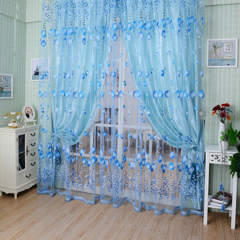 1PC 1M*2M Window Curtains Sheer Voile Tulle for Bedroom Living Room Balcony Kitchen Printed Tulip Pattern Sun-shading Curtain ► Photo 1/6