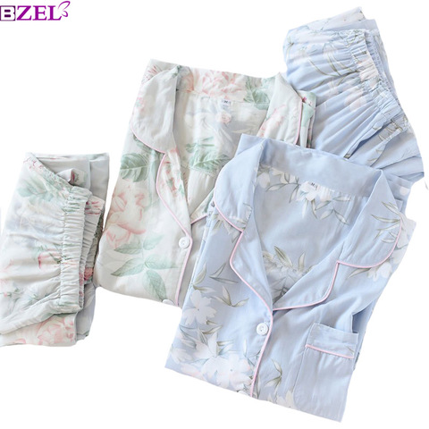 2022 Spring New Ladies Pajamas Set Floral Printed Soft Sleepwear Cotton Simple Style Women Long Sleeve+Pants 2Piece Set Homewear ► Photo 1/6