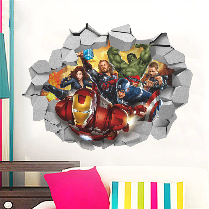 Avengers Wall Sticker Cartoon 3D Home Decoration Superhero Wall Decal 