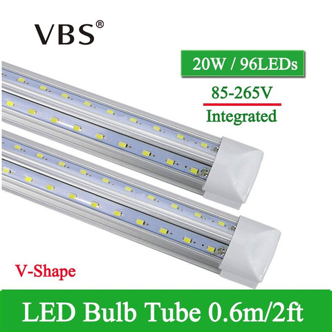 1 PCS V-Shape Integrated LED Tube Lamp 20W T8 570mm 2FT LED Bulbs 96LEDs Super Bright Led Fluorescent Light bombillas led 2000lm ► Photo 1/6