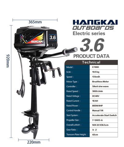New HANGKAI 3.6HP Brushless Electric Boat Outboard Motor with 48V 800W Output Fishing Boat Engine ► Photo 1/5