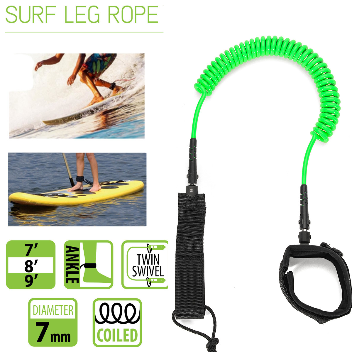 10ft Ankle Leash Surfboard Coiled Stand UP Paddle Board Paddle Board Rope 