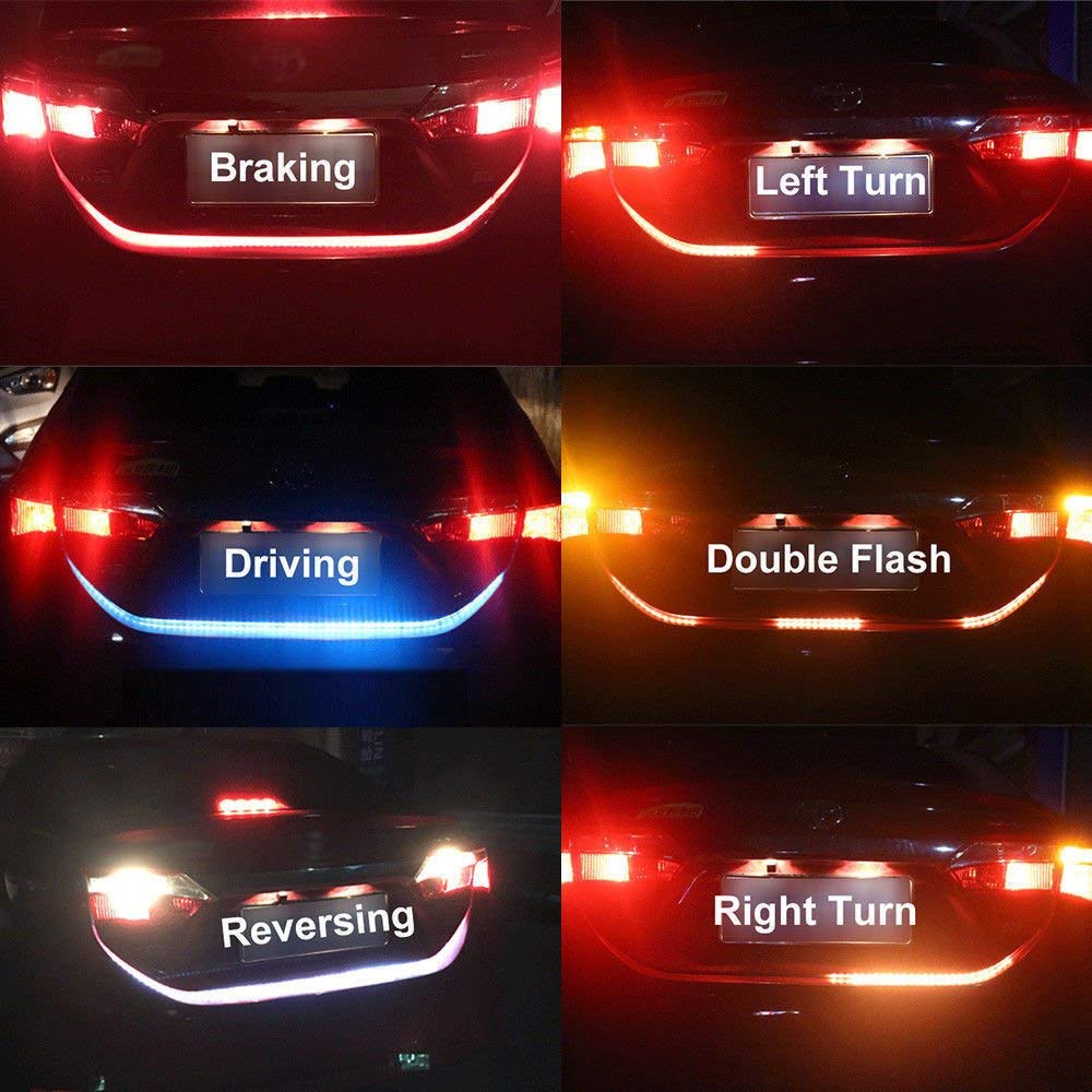 7 Color LED Car Tail Trunk Tailgate Strip DRL Light Brake Driving Flow Signal
