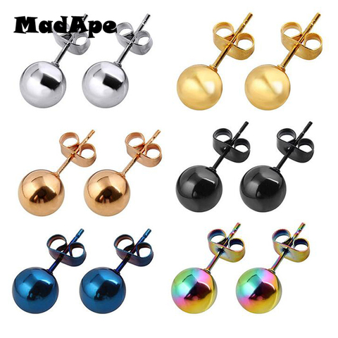 MadApe 2PC Surgical Steel Silver Color,Black,Gold,Rose Gold Color Ball Stud Earrings Punk Ear Tragus Ear Piercing Stud Earring ► Photo 1/6