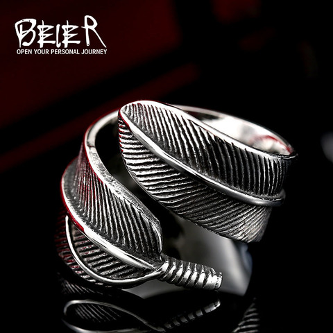 Beier new store 316L Stainless Steel ring high quality GORO'S feather ring for men  fashion jewelry LLBR8-369R ► Photo 1/4