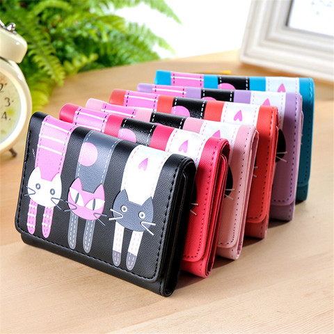 HOT New Coming Fashion Lady Women Short Check Purse Cat lovely wallet PU Leather wallet Card holder Famous brand Wallet ► Photo 1/6
