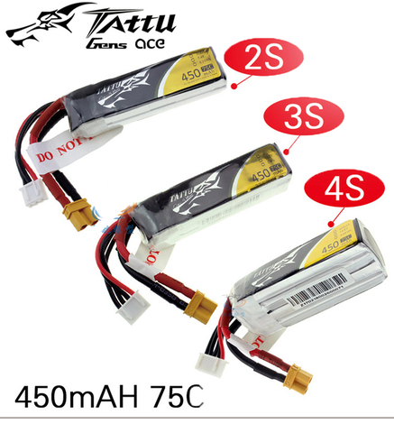TATTU LiPo Battery 450mAh 75C 2S 7.4V 3S 11.1V 4S 14.8V with XT30 Plug Battey for RC FPV Racing Drone Quadcopter Toys ► Photo 1/6