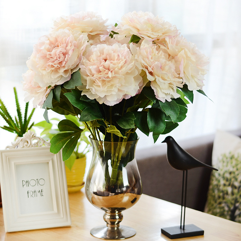 Artificial Bouquet 5 Head Peony Silk Flowers Fake Leaf Wedding Party Decor Home 