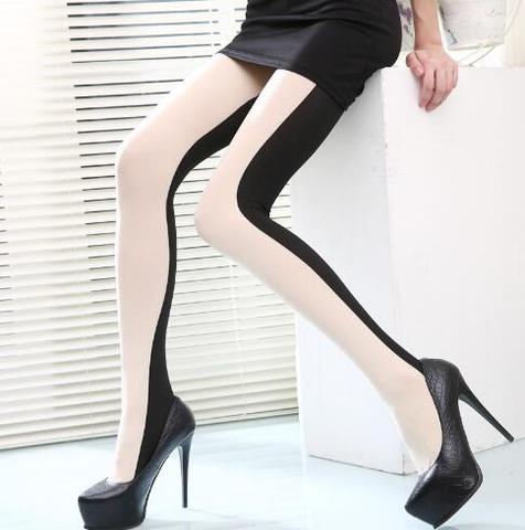 Latest Sale Women Sexy Patchwork Stockings High Elastic Tights White Hosiery Female Long Pantyhose Double Color ► Photo 1/5