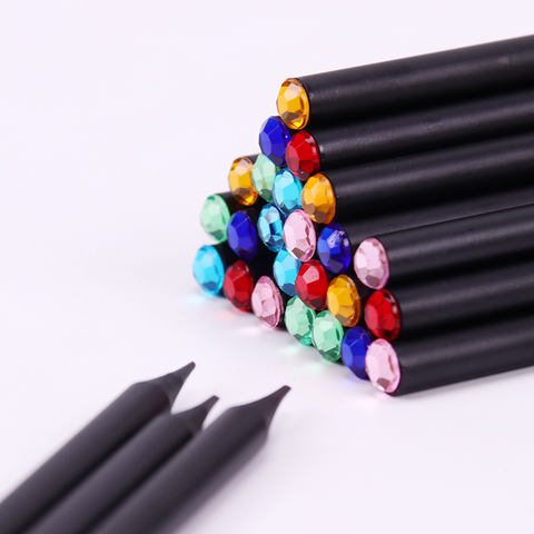 12PCS Black Rod HB Pencil With Colorful Diamond Kawaii School Painting Drawing Writing Children Pencil ► Photo 1/6