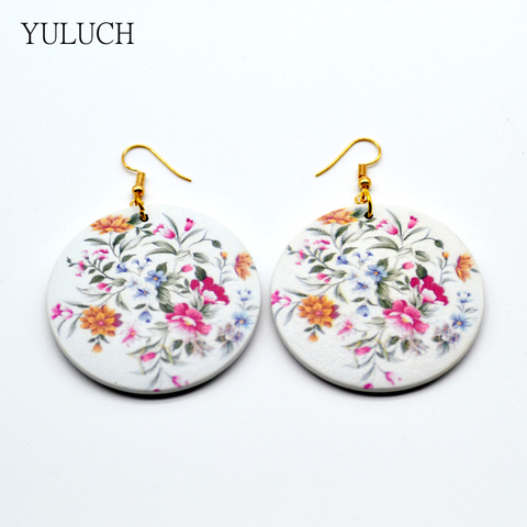 YULUCH 1 Pair New Design Earring Good Quality Wood Print Flower Earrings Latest Round Woman Earring  MS fashion Eardrop ► Photo 1/6