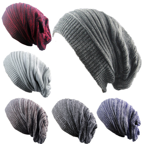 Men and women hat mixed color cotton striped hip hop Sk Sk winter warm hat scarf Beanies knit long loose hat gorro headdress ► Photo 1/6